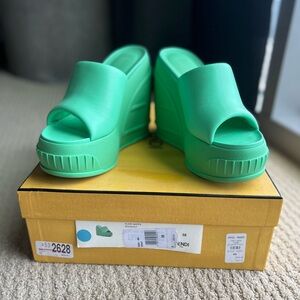 Fendi Green Platform Slides